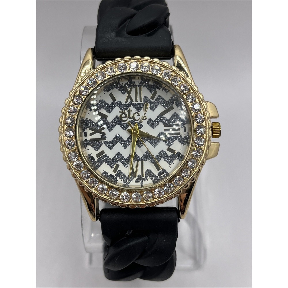 Rue 21 etc! Women's Quartz Watch Black Silicone Band Crystal Bezel- New Battery‎